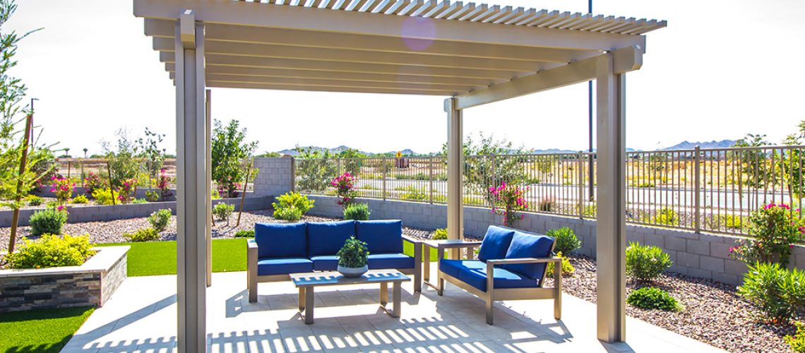 Rear Patio Pergola With Wooden Furniture